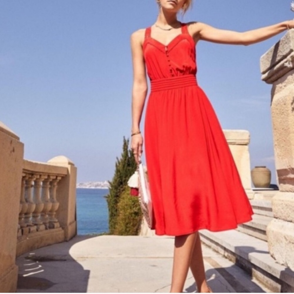 Sezane Red Silk Fannie dress